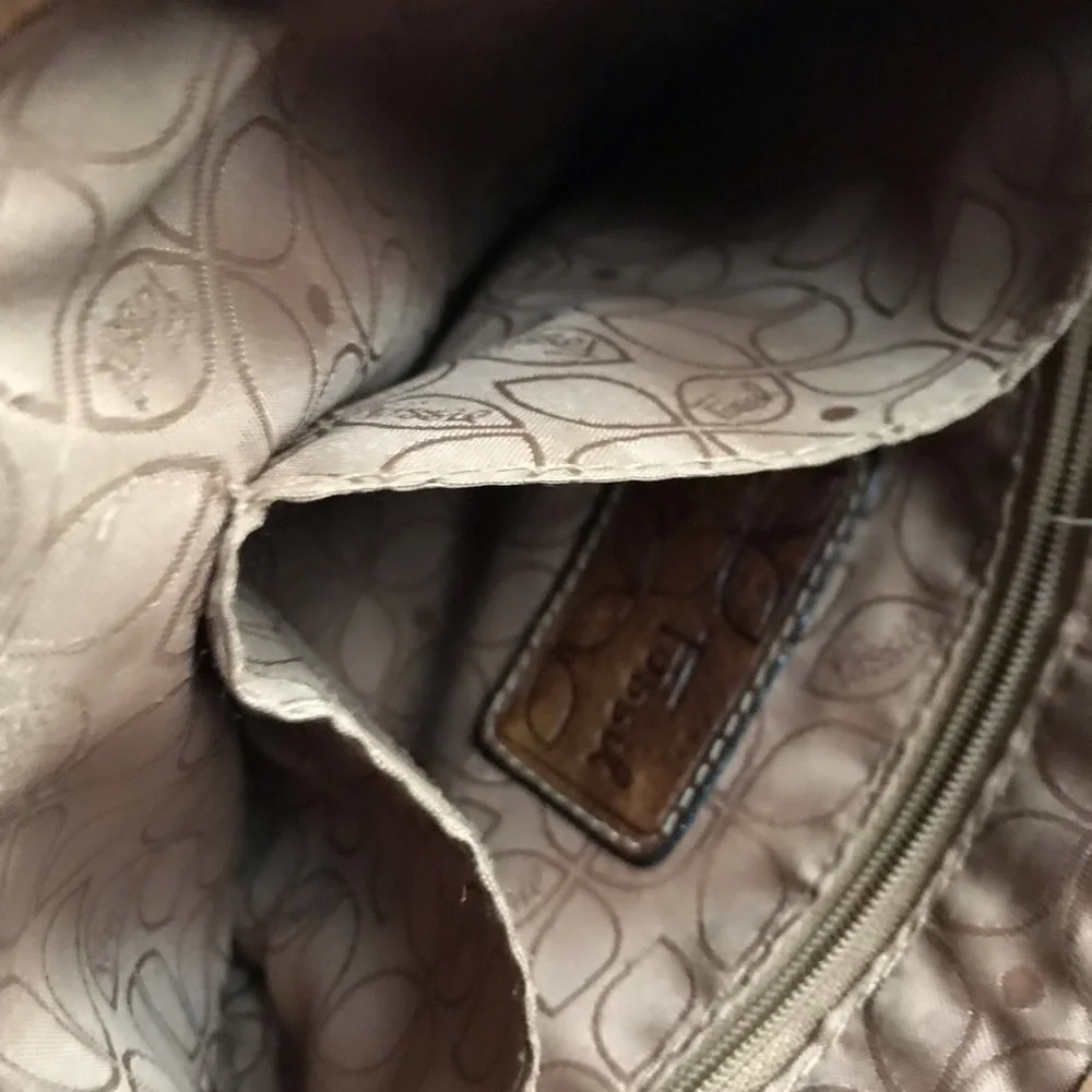 FOSSIL VINTAGE Multicolor‎ Canvas & Tan Leather Crossbody Bag